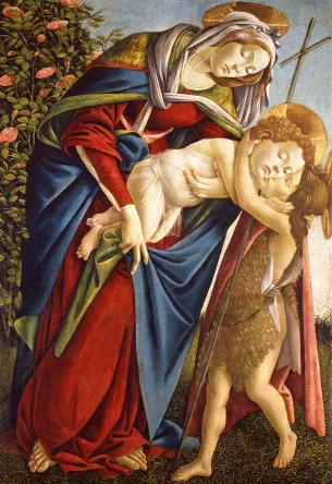 Alessandro Filipepi dit Botticelli (vers 1445 – 1510), Vierge à l’Enfant avec le jeune saint Jean-Baptiste, vers 1505, 134x92 cm, Florence, Gallerie degli Uffizi (Palazzo Pitti, Galleria Palatina), Photo : Gabinetto Fotografico delle Gallerie degli Uffizi